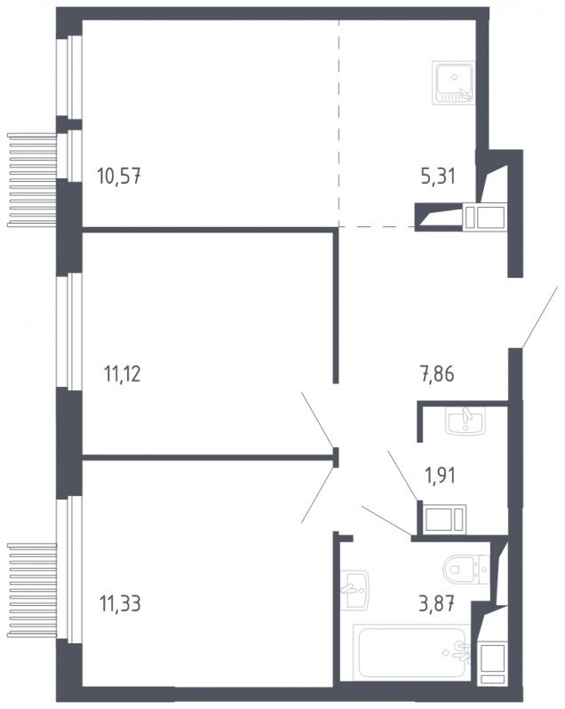 3-комнатная квартира с полной отделкой, 51.97 м2, 17 этаж, сдача 3 квартал 2023 г., ЖК Мытищи Парк, корпус 2 - объявление 1770697 - фото №1