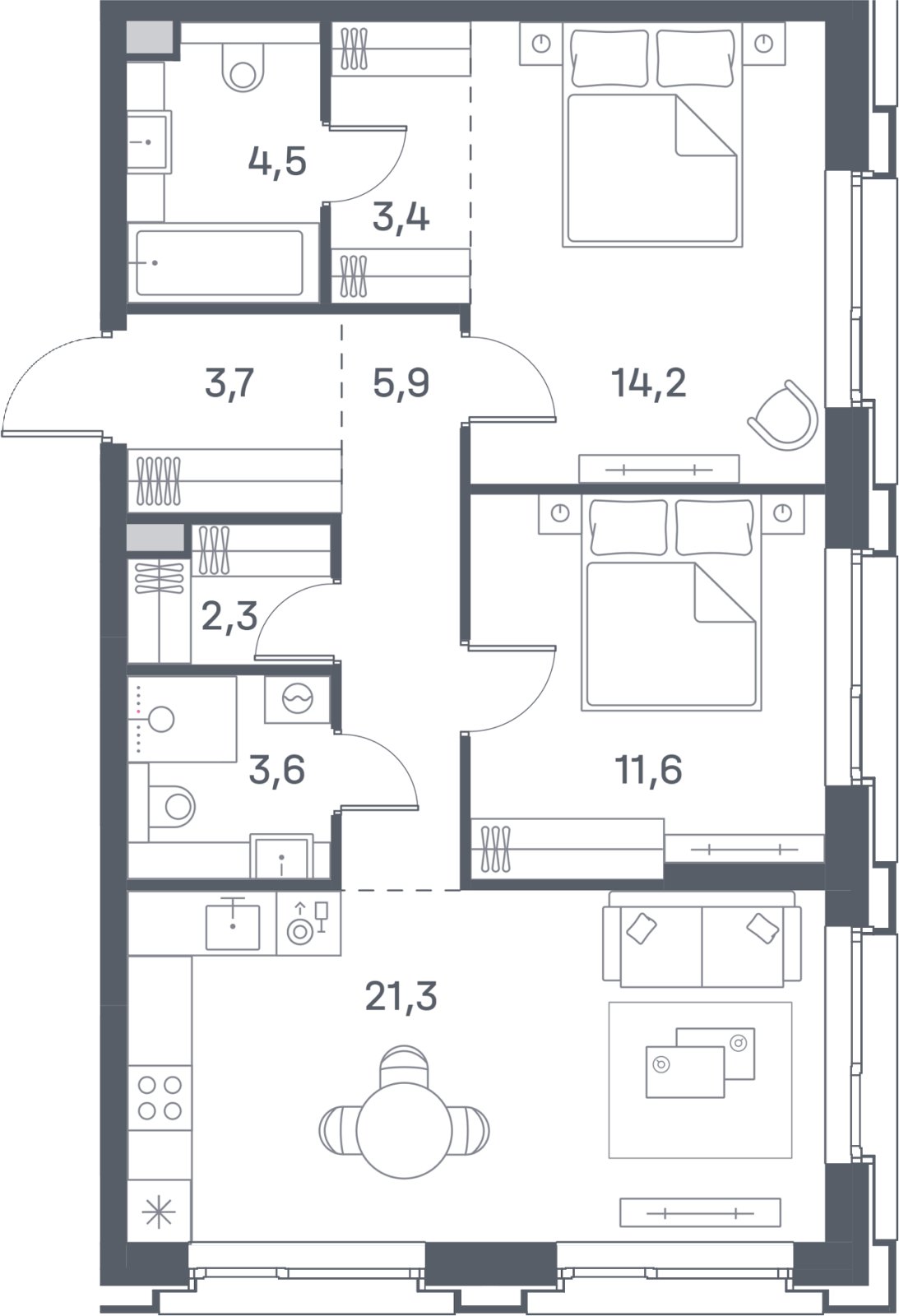 2-комнатная квартира 70.5 м2, 21 этаж, сдача 4 квартал 2025 г., ЖК Portland, корпус 2 - объявление 2378777 - фото №1