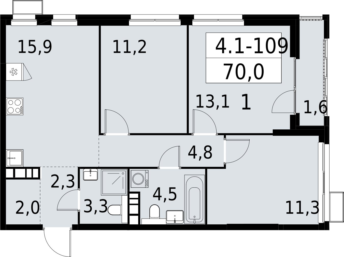 3-комнатная квартира с полной отделкой, 70 м2, 20 этаж, сдача 2 квартал 2027 г., ЖК Южные сады, корпус 4.1.1 - объявление 2392650 - фото №1