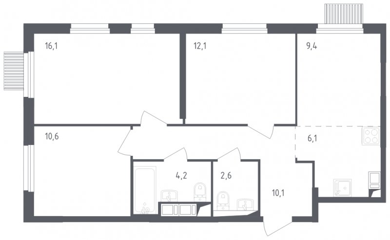 4-комнатная квартира с полной отделкой, 71.2 м2, 14 этаж, сдача 2 квартал 2024 г., ЖК Мытищи Парк, корпус 3 - объявление 1856553 - фото №1