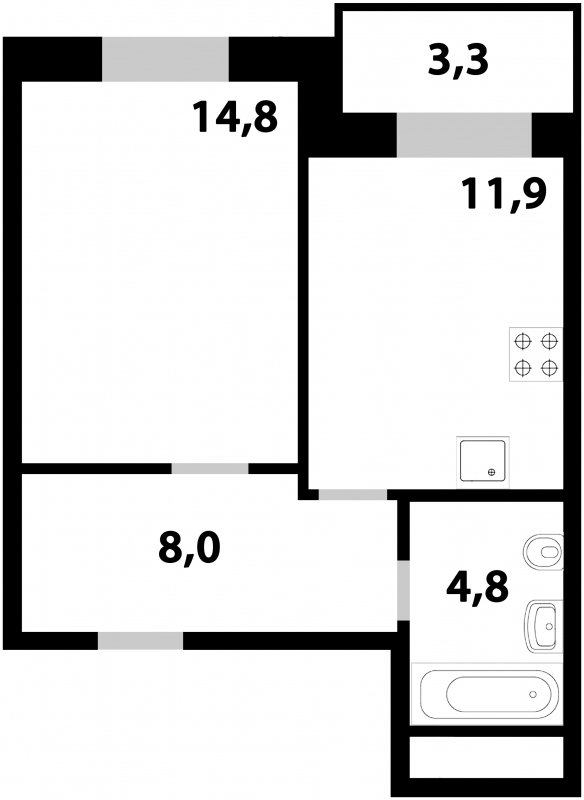 1-комнатная квартира без отделки, 40.4 м2, 21 этаж, дом сдан, ЖК Союзный, корпус 1 - объявление 1695104 - фото №1