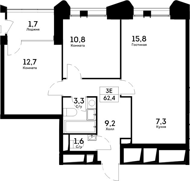 3-комнатная квартира 62.4 м2, 4 этаж, дом сдан, ЖК Квартал на набережной NOW, корпус 1.3 - объявление 2062512 - фото №1