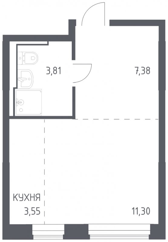 1-комнатная квартира с полной отделкой, 26.04 м2, 2 этаж, сдача 4 квартал 2023 г., ЖК Остафьево, корпус 11.2 - объявление 1744604 - фото №1