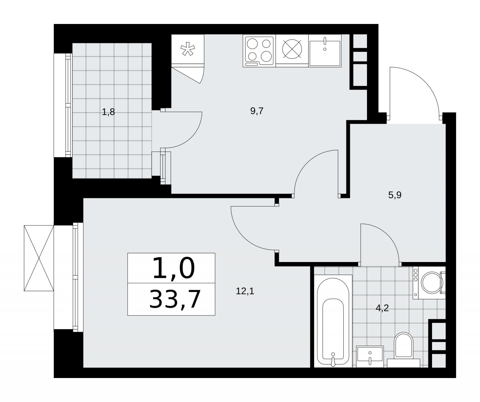 1-комнатная квартира с частичной отделкой, 33.7 м2, 14 этаж, сдача 1 квартал 2026 г., ЖК Бунинские кварталы, корпус 6.1 - объявление 2252472 - фото №1