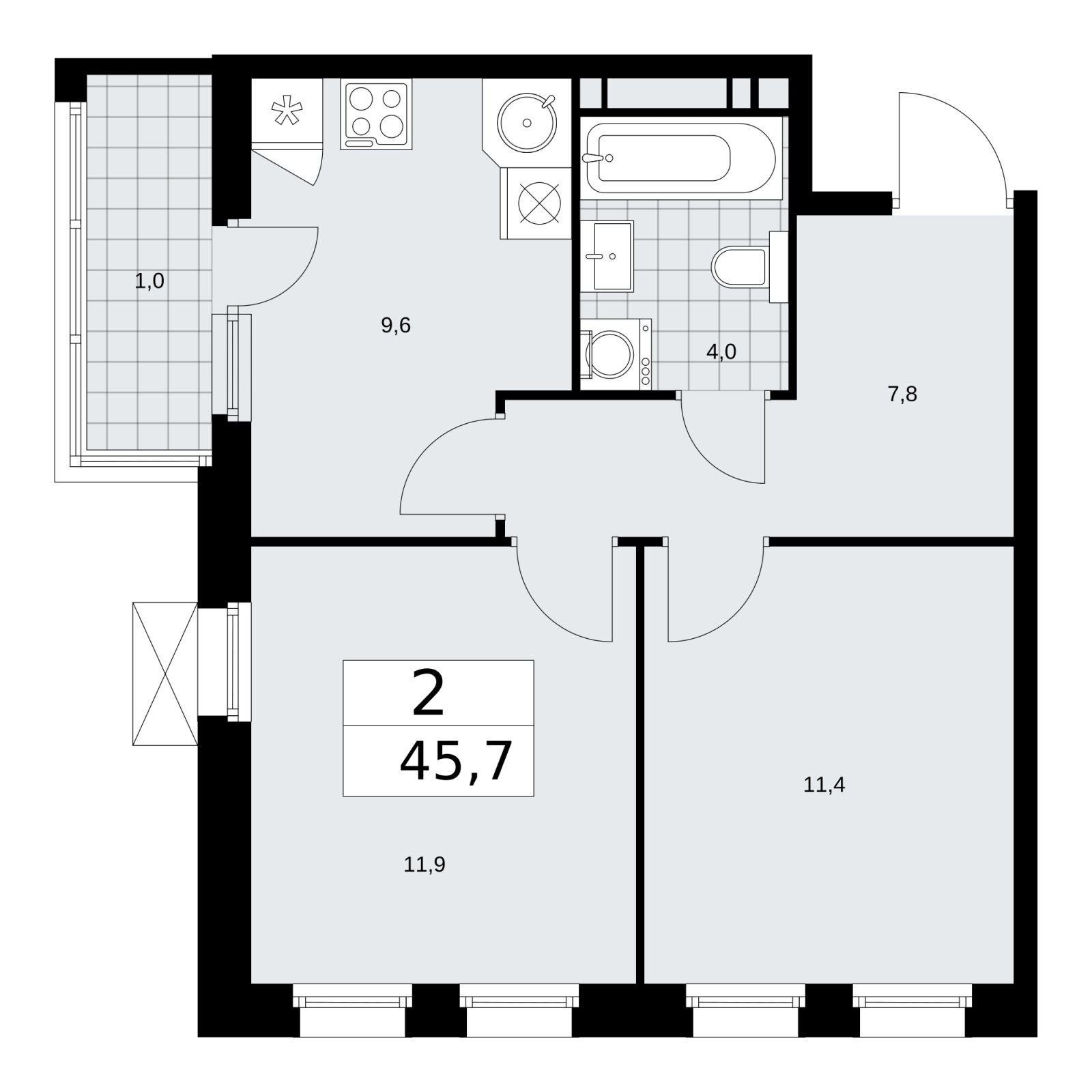 2-комнатная квартира с частичной отделкой, 45.7 м2, 10 этаж, сдача 2 квартал 2026 г., ЖК Скандинавия, корпус 25.1 - объявление 2283400 - фото №1