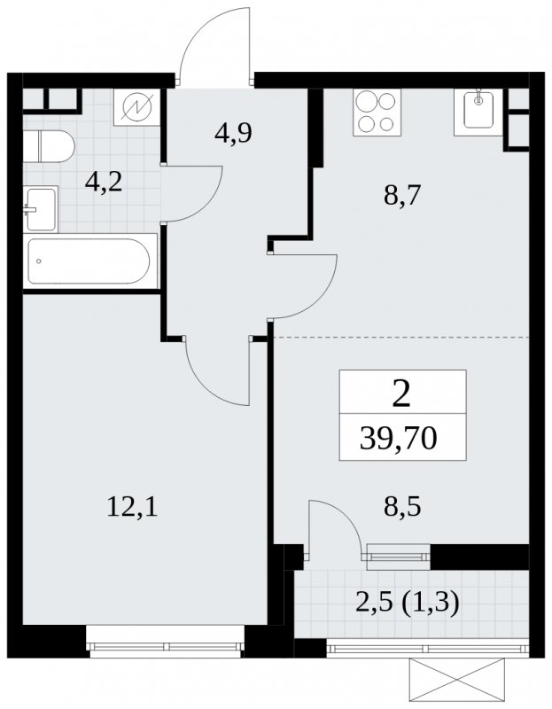 2-комнатная квартира (евро) без отделки, 39.7 м2, 8 этаж, сдача 1 квартал 2025 г., ЖК Прокшино, корпус 5.2.4 - объявление 1900650 - фото №1