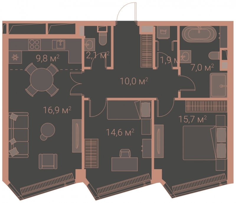 2-комнатная квартира без отделки, 78 м2, 16 этаж, сдача 1 квартал 2025 г., ЖК HIGH LIFE, корпус Soul Tower - объявление 1767811 - фото №1