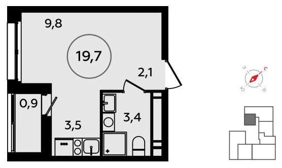 Студия без отделки, 19.7 м2, 15 этаж, сдача 3 квартал 2023 г., ЖК Прокшино, корпус 4.6 - объявление 1498691 - фото №1