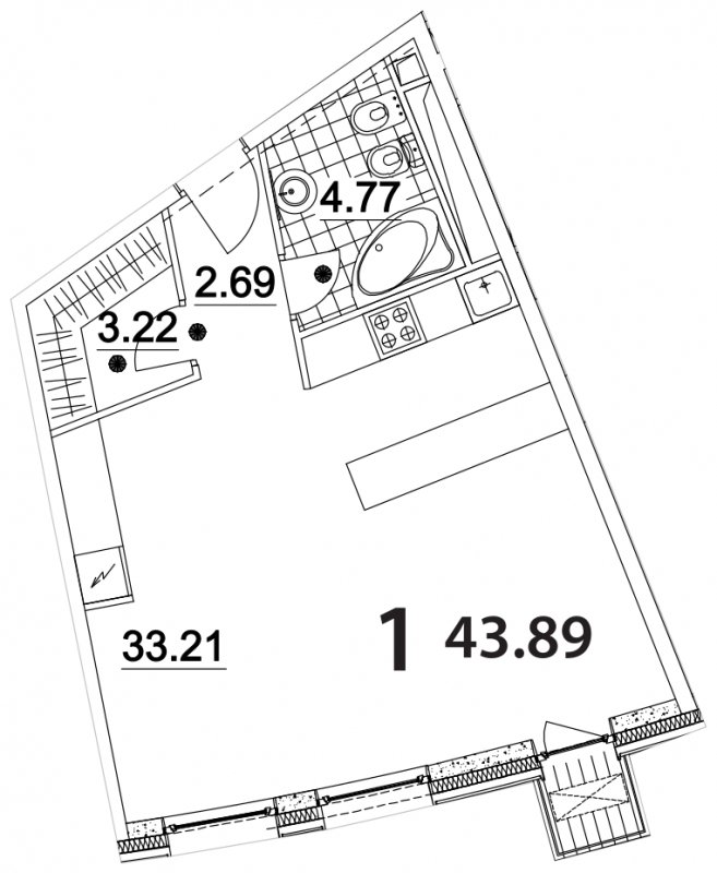Студия без отделки, 43.89 м2, 6 этаж, дом сдан, ЖК Апарт-комплекс Nakhimov, корпус 3 - объявление 1581846 - фото №1