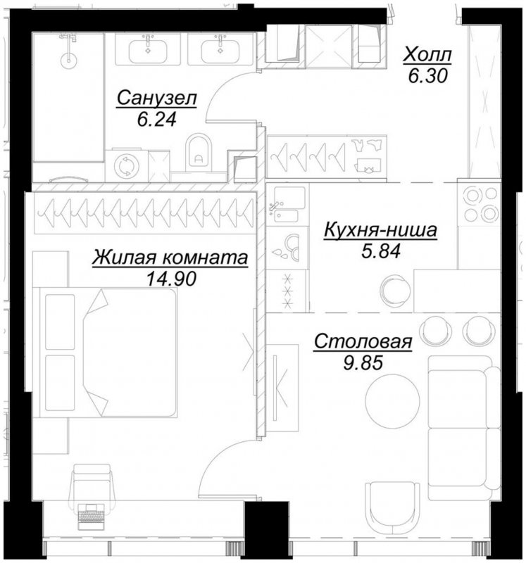 1-комнатная квартира с частичной отделкой, 43.45 м2, 12 этаж, сдача 4 квартал 2024 г., ЖК MOD, корпус Mod.M - объявление 1788257 - фото №1