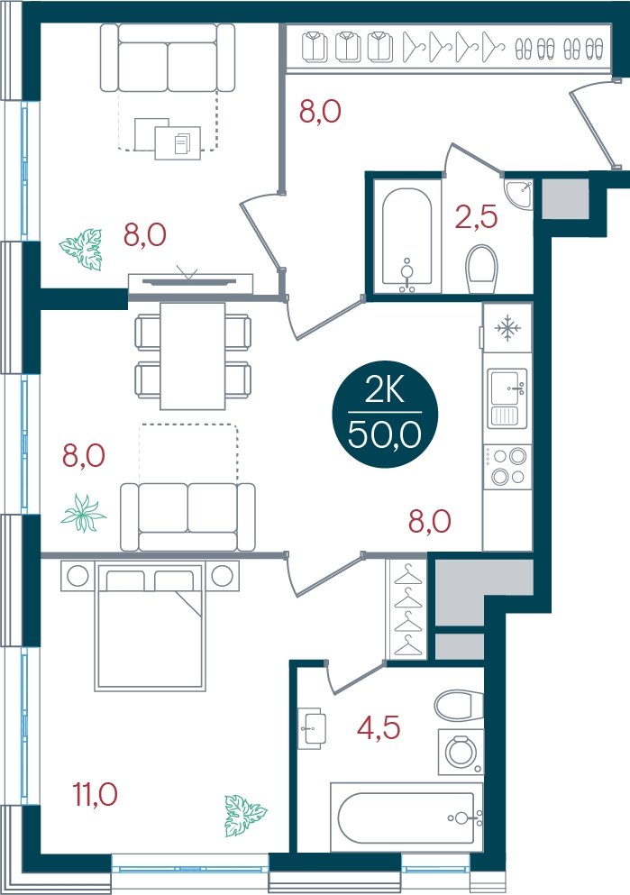 2-комнатная квартира без отделки, 50 м2, 12 этаж, дом сдан, ЖК РУСИЧ Новые Котельники, корпус 3 - объявление 2433670 - фото №1