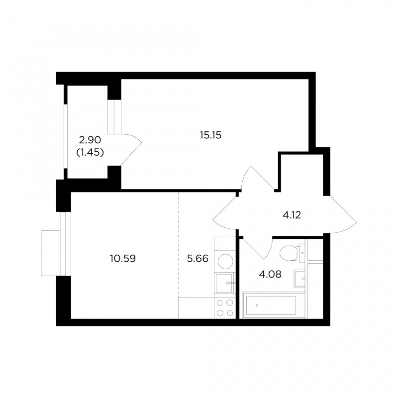 2-комнатная квартира без отделки, 41.02 м2, 25 этаж, дом сдан, ЖК TopHILLS, корпус 3 - объявление 1936594 - фото №1