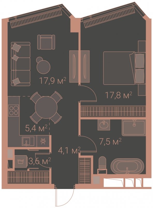 1-комнатная квартира без отделки, 56.3 м2, 16 этаж, сдача 1 квартал 2025 г., ЖК HIGH LIFE, корпус Soul Tower - объявление 1767808 - фото №1