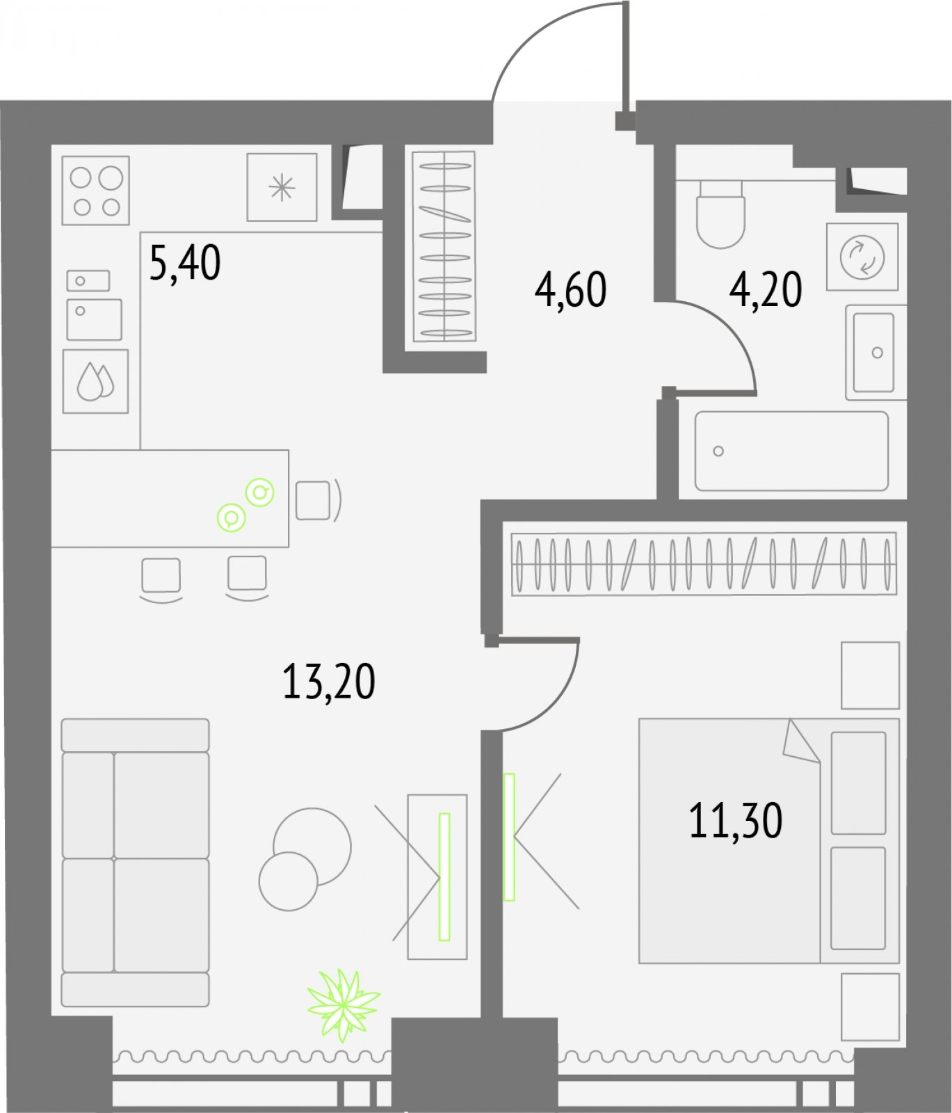 1-комнатная квартира без отделки, 38.7 м2, 4 этаж, сдача 2 квартал 2026 г., ЖК Upside Towers, корпус 1 - объявление 2326401 - фото №1