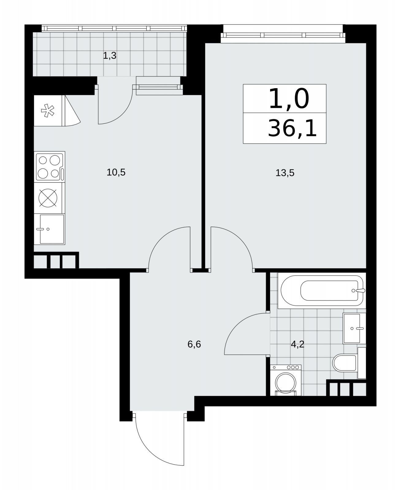 1-комнатная квартира с частичной отделкой, 36.1 м2, 8 этаж, сдача 2 квартал 2026 г., ЖК Дзен-кварталы, корпус 3.4 - объявление 2242014 - фото №1