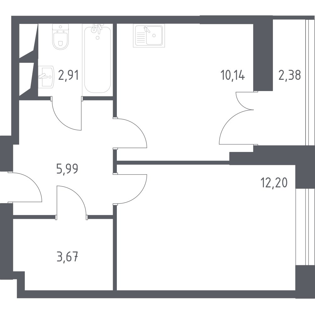 1-комнатные апартаменты с полной отделкой, 37.29 м2, 8 этаж, сдача 3 квартал 2024 г., ЖК Квартал Спутник, корпус 17 - объявление 2221534 - фото №1