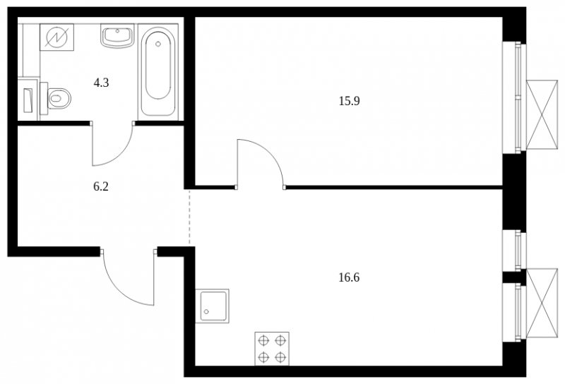 1-комнатная квартира с полной отделкой, 43 м2, 3 этаж, сдача 1 квартал 2024 г., ЖК Середневский лес, корпус 3.1 - объявление 1741109 - фото №1