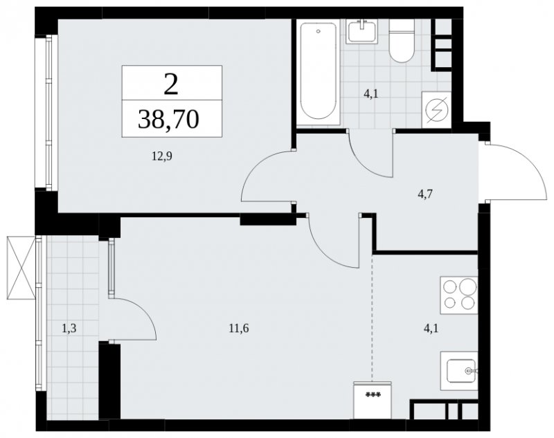 2-комнатная квартира (евро) без отделки, 38.7 м2, 5 этаж, сдача 2 квартал 2025 г., ЖК Дзен-кварталы, корпус 2.4 - объявление 1932835 - фото №1