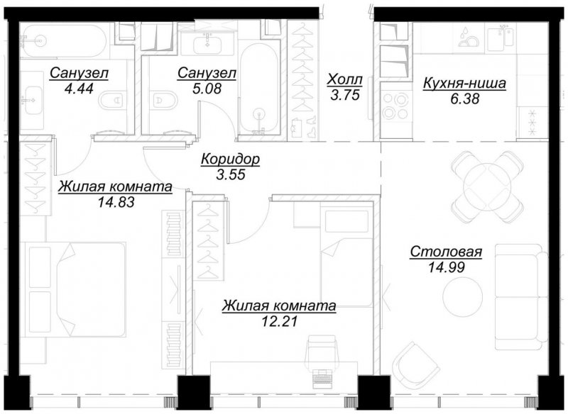2-комнатная квартира с частичной отделкой, 65.11 м2, 25 этаж, сдача 4 квартал 2024 г., ЖК MOD, корпус Mod.M - объявление 1788394 - фото №1