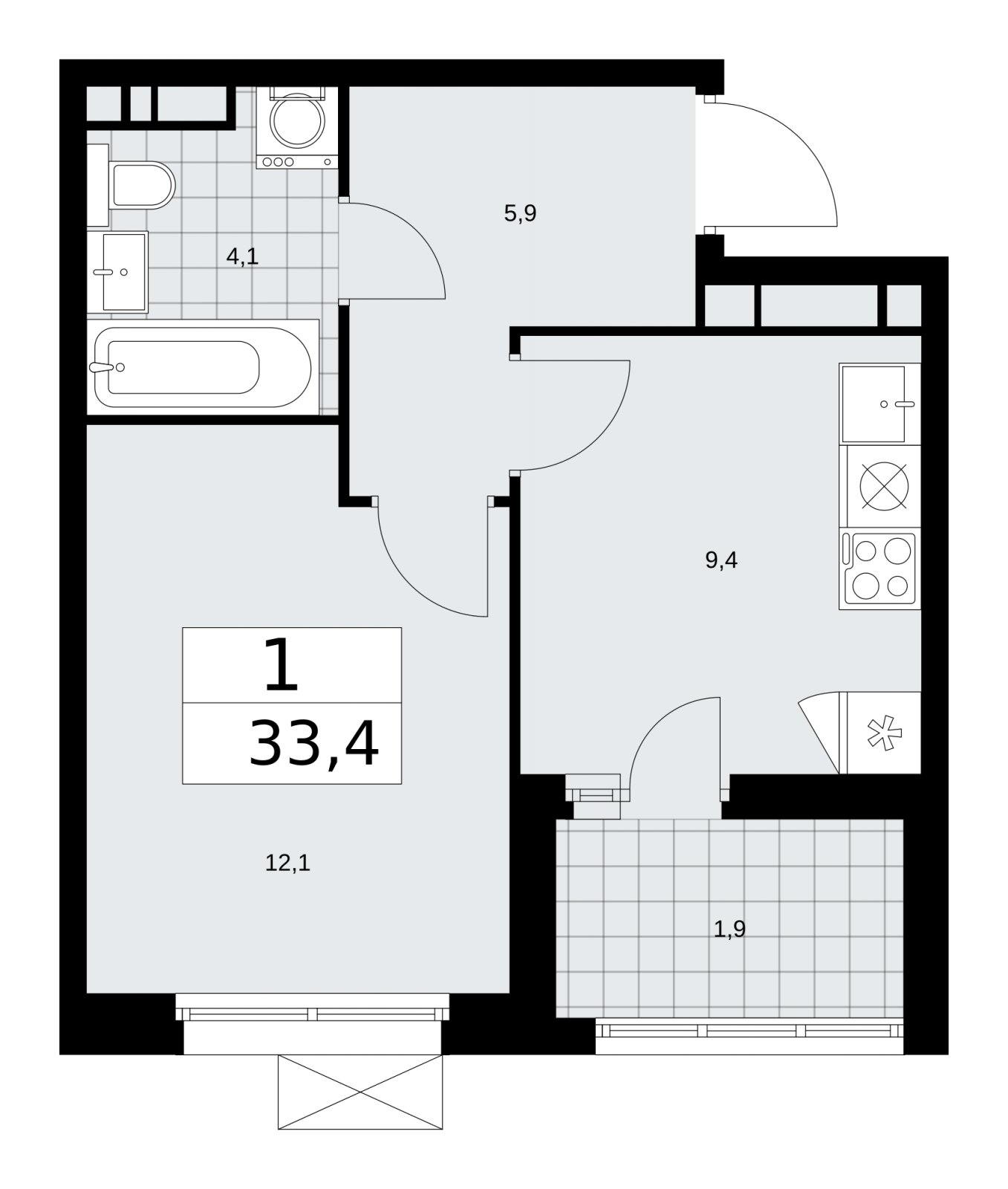 1-комнатная квартира с частичной отделкой, 33.4 м2, 14 этаж, сдача 2 квартал 2026 г., ЖК Скандинавия, корпус 25.2 - объявление 2283577 - фото №1