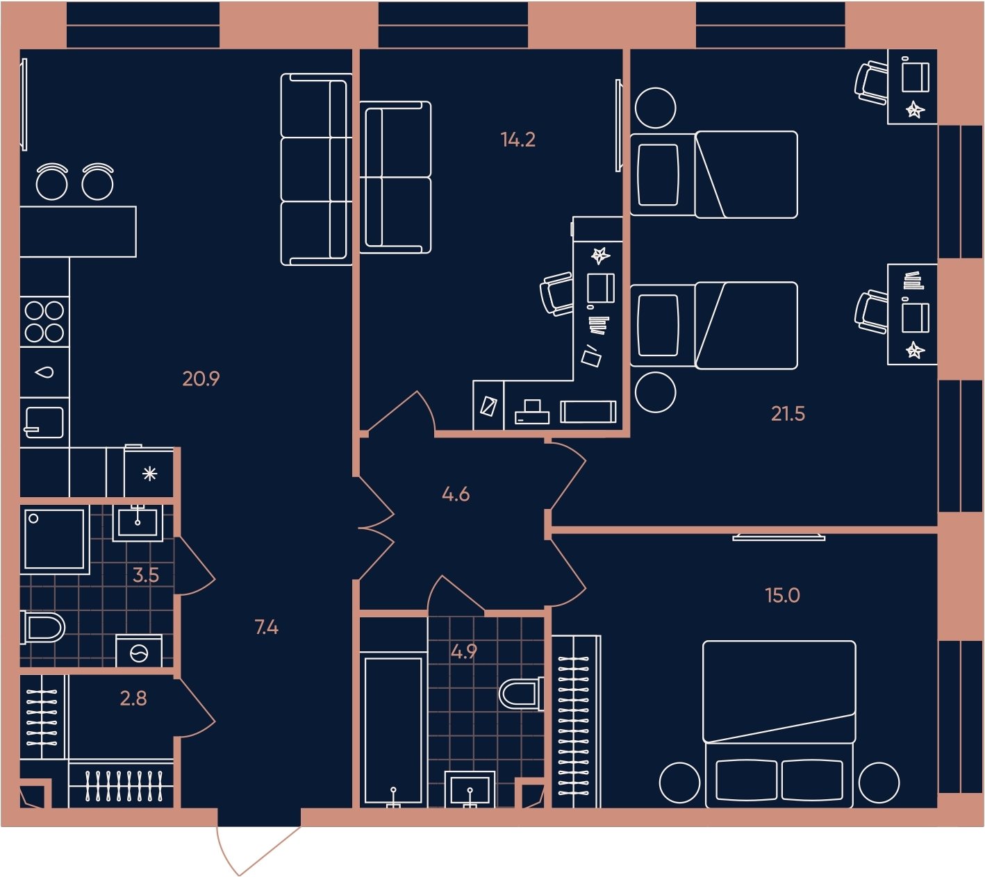 4-комнатная квартира (евро) без отделки, 94.8 м2, 2 этаж, сдача 3 квартал 2026 г., ЖК ERA, корпус 1 - объявление 2287434 - фото №1