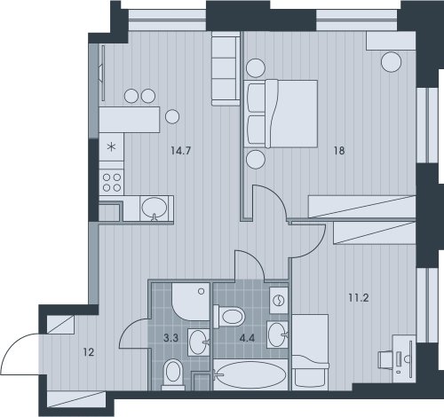 3-комнатная квартира без отделки, 63.7 м2, 24 этаж, дом сдан, ЖК EVER, корпус 1 - объявление 2334604 - фото №1