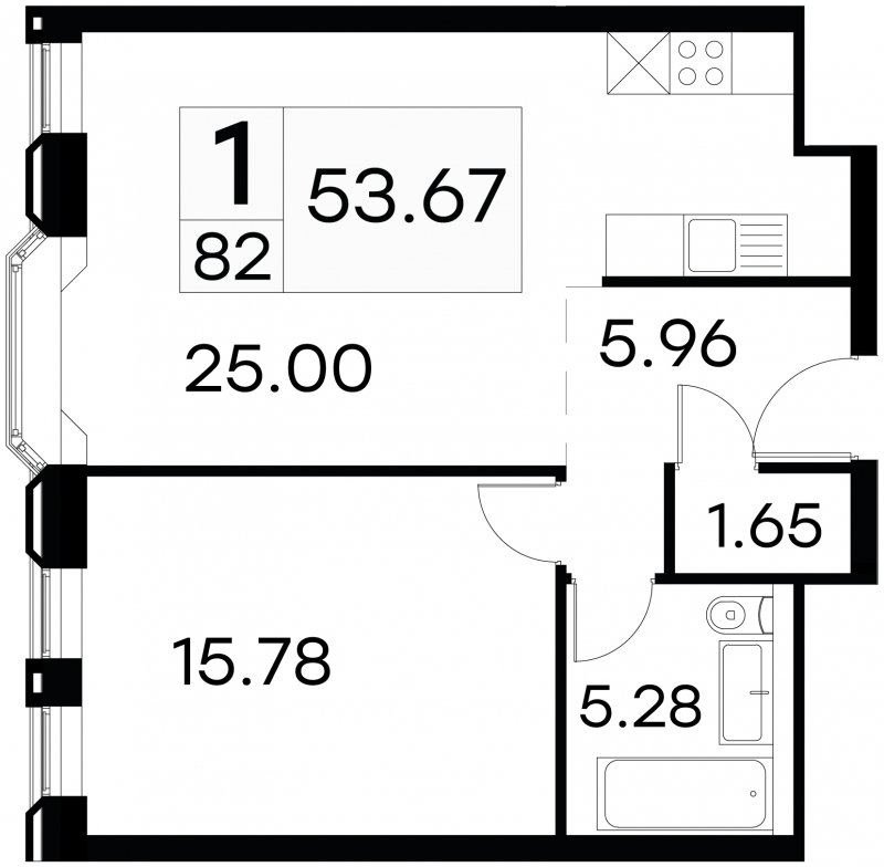 1-комнатные апартаменты с частичной отделкой, 53.67 м2, 8 этаж, сдача 3 квартал 2024 г., ЖК GloraX Aura Белорусская, корпус 1 - объявление 1708699 - фото №1