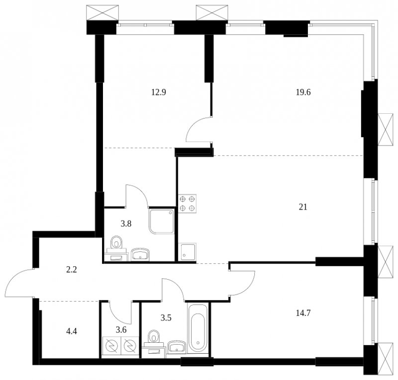 3-комнатные апартаменты с полной отделкой, 95.1 м2, 16 этаж, сдача 2 квартал 2023 г., ЖК Волоколамское 24, корпус 3 - объявление 1682949 - фото №1