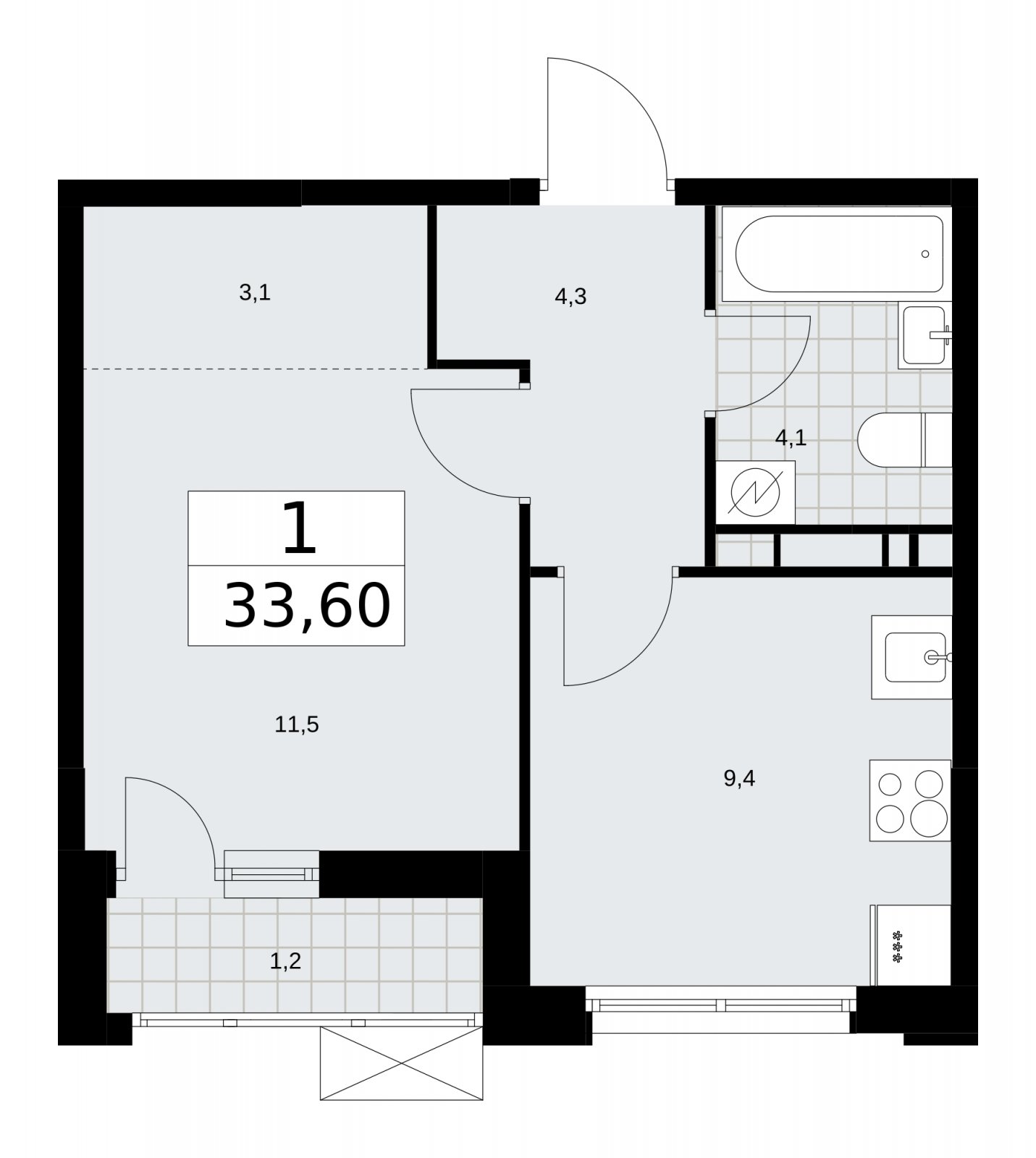 1-комнатная квартира без отделки, 33.6 м2, 7 этаж, сдача 3 квартал 2025 г., ЖК Скандинавия, корпус 28.1 - объявление 2201968 - фото №1