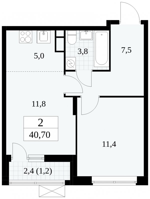 2-комнатная квартира (евро) без отделки, 40.7 м2, 3 этаж, сдача 1 квартал 2025 г., ЖК Прокшино, корпус 5.1.3 - объявление 1810866 - фото №1