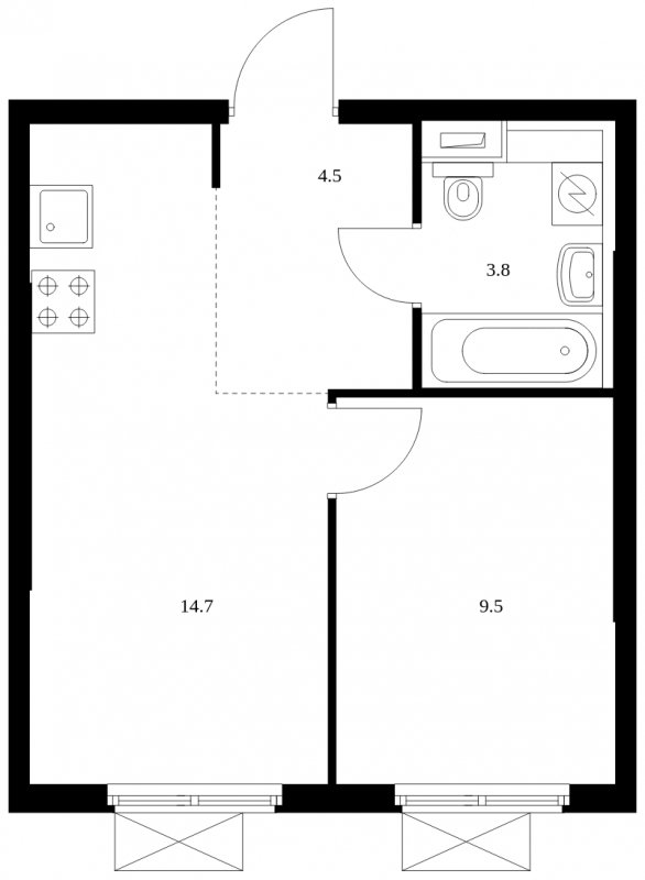 1-комнатная квартира с полной отделкой, 32.5 м2, 17 этаж, сдача 1 квартал 2025 г., ЖК Бунинские луга, корпус 3.8.1 - объявление 1874343 - фото №1