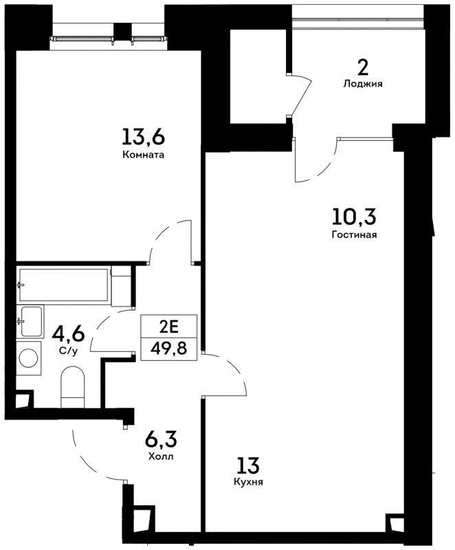 2-комнатная квартира без отделки, 49.8 м2, 5 этаж, сдача 4 квартал 2022 г., ЖК Квартал на набережной NOW, корпус 1.4 - объявление 1856539 - фото №1
