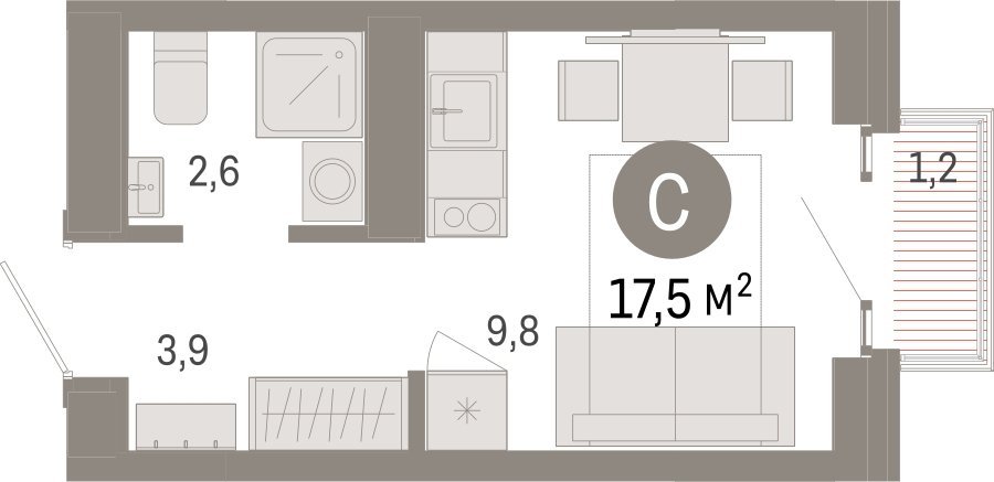 Студия с частичной отделкой, 17.5 м2, 14 этаж, сдача 3 квартал 2026 г., ЖК Квартал Метроном, корпус 1 - объявление 2331335 - фото №1
