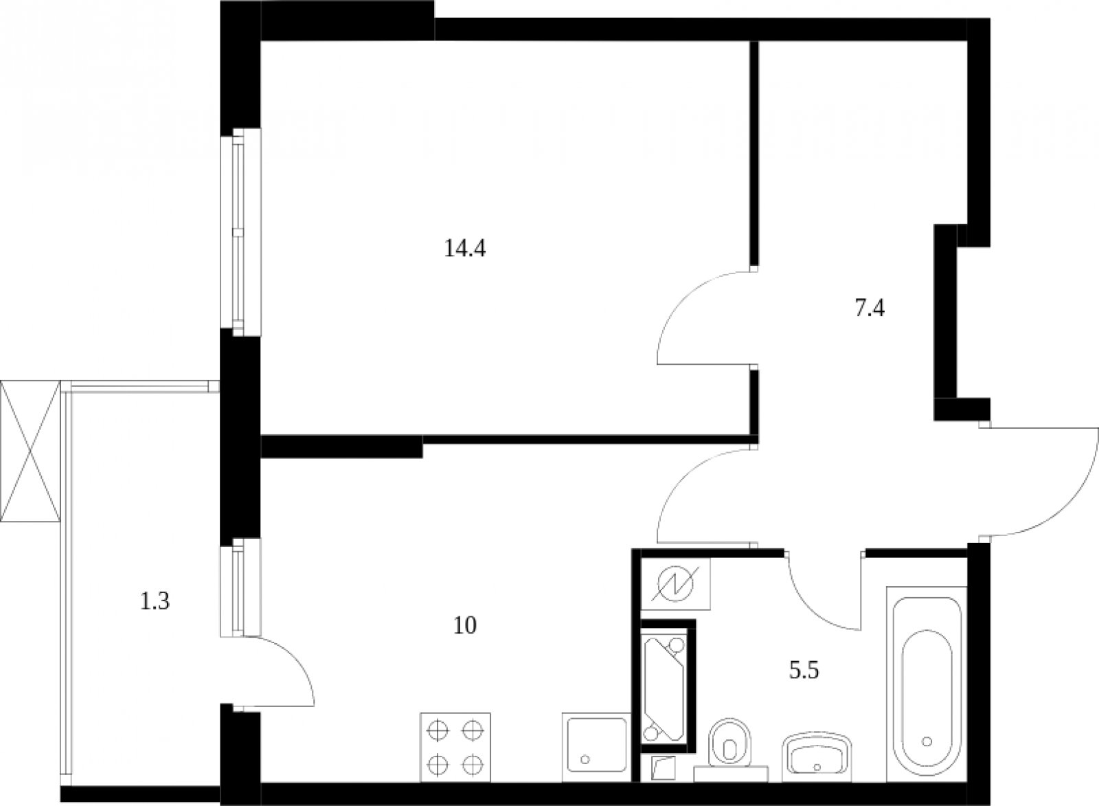 1-комнатная квартира без отделки, 38.6 м2, 2 этаж, дом сдан, ЖК Митинский лес, корпус 15 - объявление 2036415 - фото №1