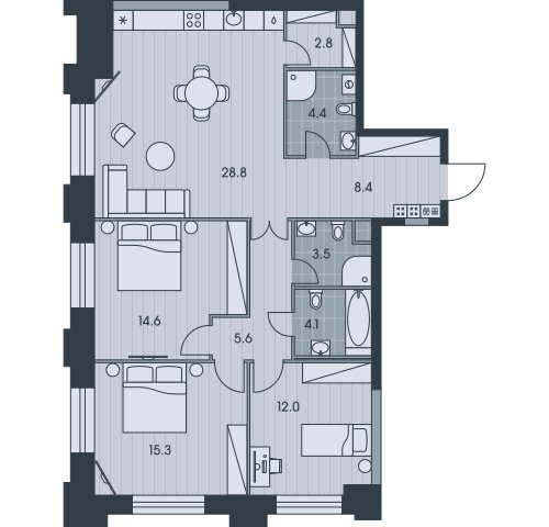 4-комнатная квартира без отделки, 99.5 м2, 17 этаж, сдача 3 квартал 2025 г., ЖК EVER, корпус 6 - объявление 2377053 - фото №1