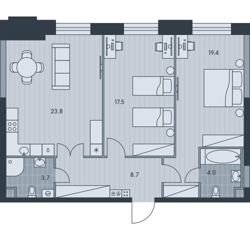3-комнатная квартира без отделки, 77.1 м2, 34 этаж, сдача 3 квартал 2025 г., ЖК EVER, корпус 4 - объявление 2331763 - фото №1