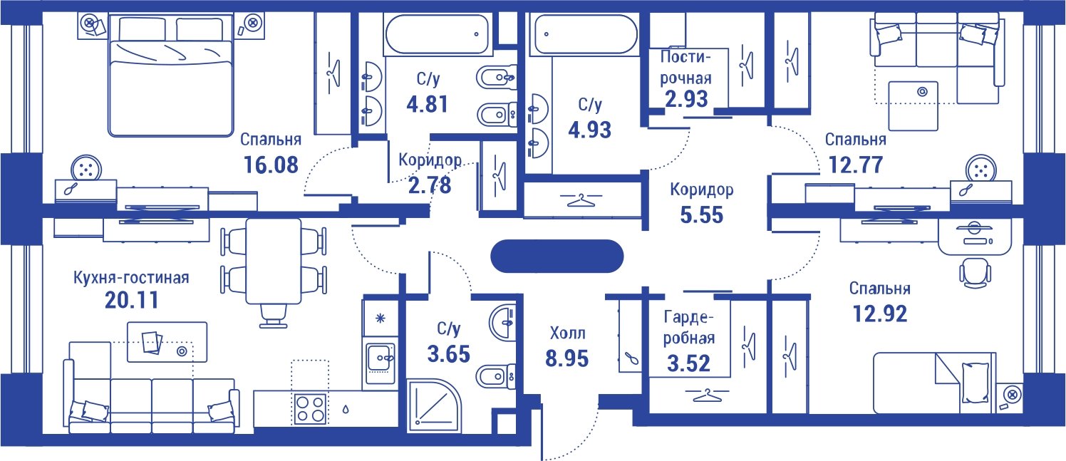 4-комнатная квартира с полной отделкой, 99 м2, 2 этаж, сдача 3 квартал 2024 г., ЖК iLove, корпус 2 - объявление 2246513 - фото №1