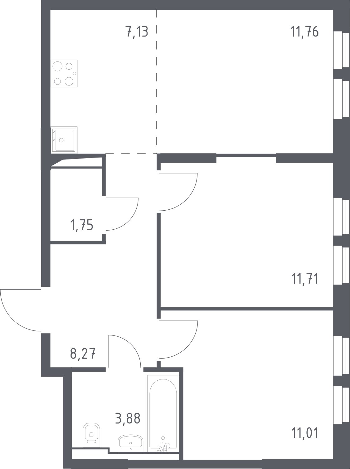 3-комнатная квартира с полной отделкой, 55.51 м2, 2 этаж, сдача 1 квартал 2025 г., ЖК Остафьево, корпус 19 - объявление 2292227 - фото №1