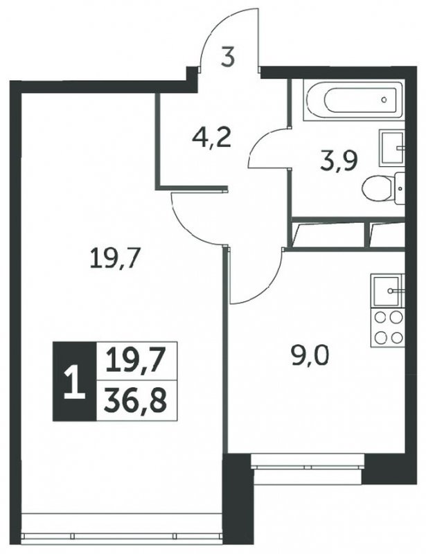 1-комнатная квартира с полной отделкой, 37 м2, 3 этаж, дом сдан, ЖК Датский квартал, корпус 2 - объявление 2335329 - фото №1