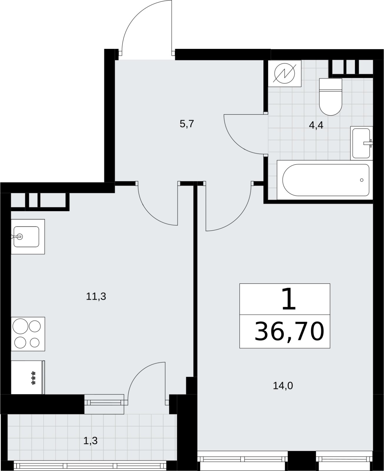 1-комнатная квартира без отделки, 36.7 м2, 6 этаж, сдача 3 квартал 2026 г., ЖК Родные кварталы, корпус 3.1 - объявление 2378240 - фото №1