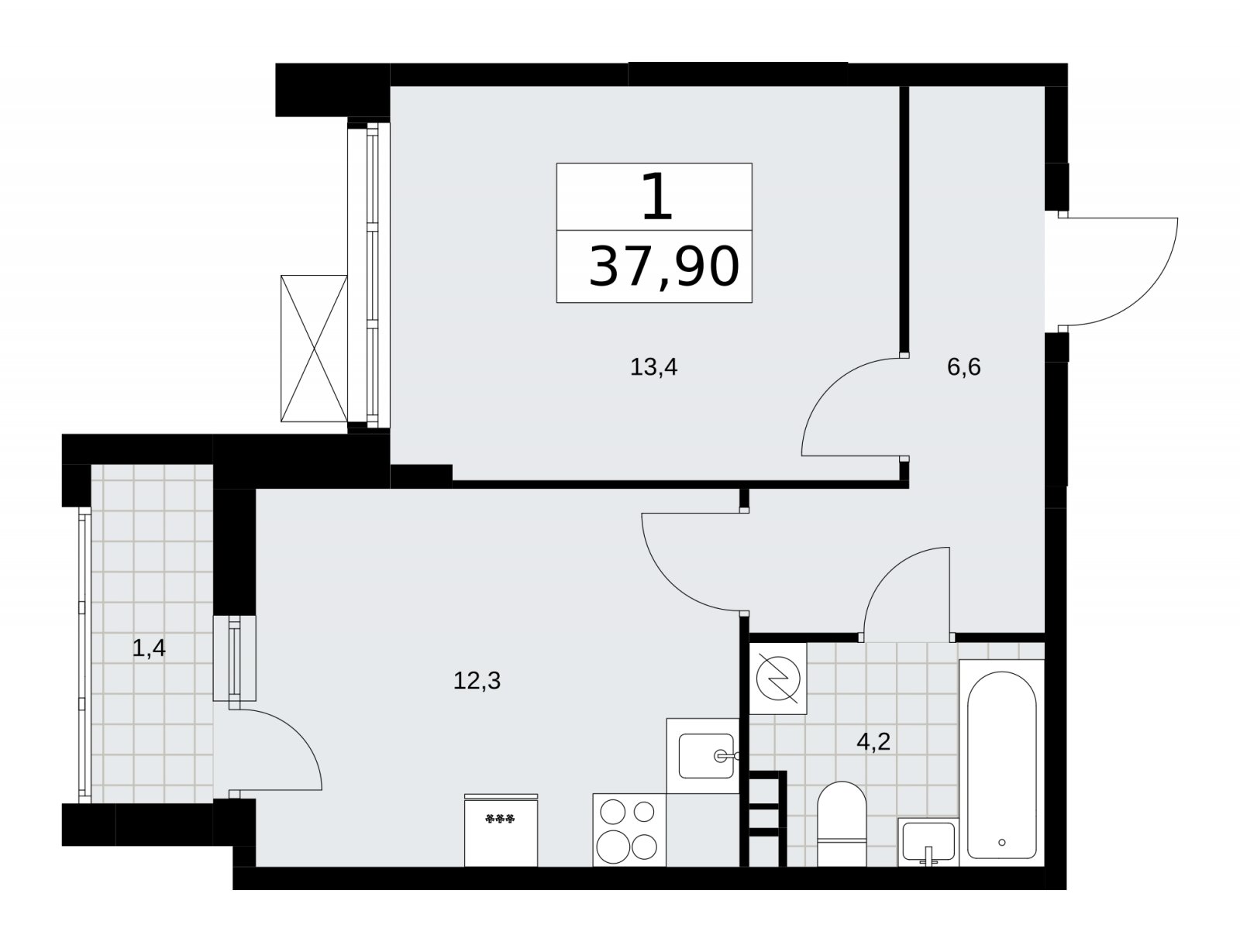 1-комнатная квартира без отделки, 37.9 м2, 3 этаж, сдача 3 квартал 2025 г., ЖК Скандинавия, корпус 28.2 - объявление 2202319 - фото №1