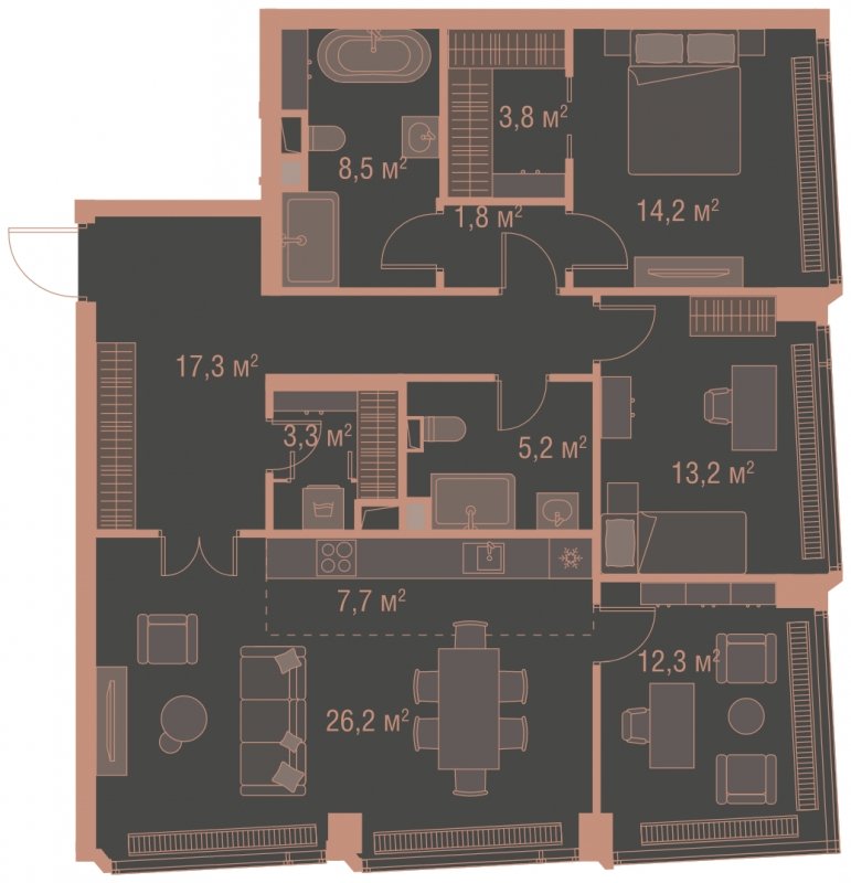 3-комнатная квартира без отделки, 113.5 м2, 12 этаж, сдача 1 квартал 2025 г., ЖК HIGH LIFE, корпус Soul Tower - объявление 1767795 - фото №1