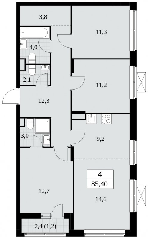 4-комнатная квартира (евро) с полной отделкой, 85.4 м2, 3 этаж, сдача 3 квартал 2024 г., ЖК Прокшино, корпус 8.1 - объявление 1683500 - фото №1