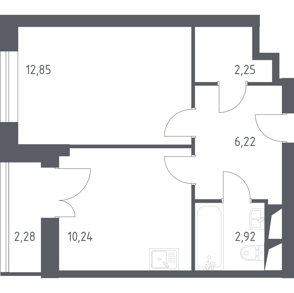 1-комнатные апартаменты с полной отделкой, 36.76 м2, 3 этаж, сдача 3 квартал 2024 г., ЖК Квартал Спутник, корпус 17 - объявление 2224572 - фото №1