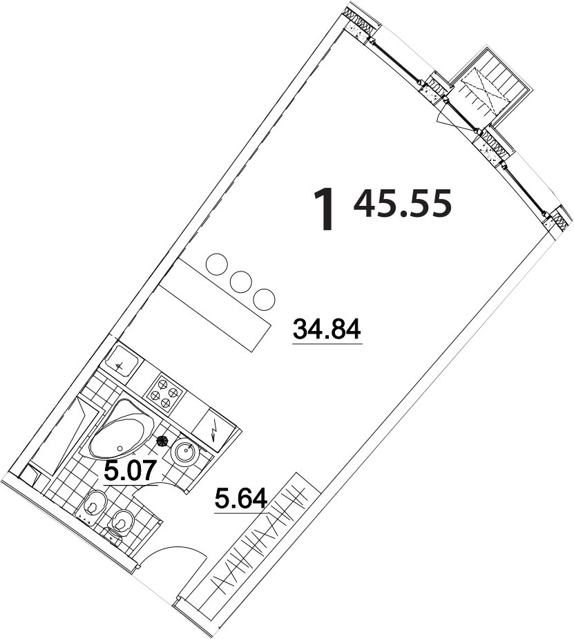 1-комнатные апартаменты 46.3 м2, 14 этаж, дом сдан, ЖК Апарт-комплекс Nakhimov, корпус 2 - объявление 2084957 - фото №1