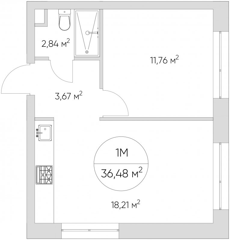 1-комнатные апартаменты с частичной отделкой, 36.48 м2, 13 этаж, сдача 1 квартал 2024 г., ЖК N'ICE LOFT, корпус 7 - объявление 1703230 - фото №1