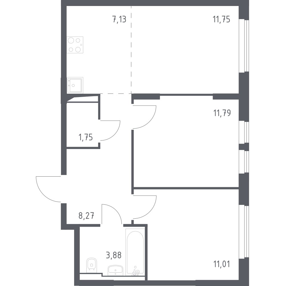 3-комнатная квартира с полной отделкой, 55.58 м2, 14 этаж, сдача 1 квартал 2025 г., ЖК Остафьево, корпус 19 - объявление 2222909 - фото №1