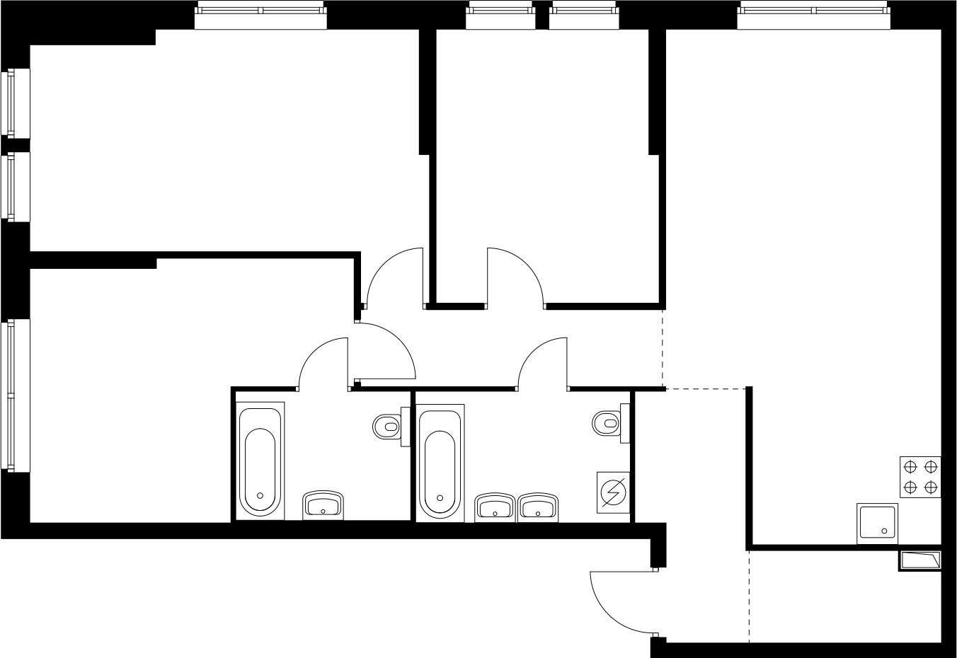 3-комнатная квартира с частичной отделкой, 95.3 м2, 18 этаж, дом сдан, ЖК Кронштадтский 9, корпус 1.4 - объявление 2335103 - фото №1