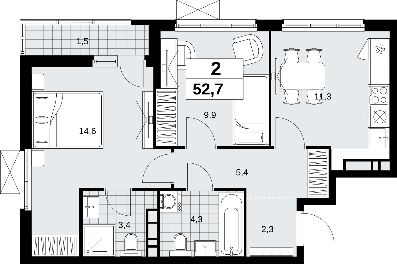2-комнатная квартира с полной отделкой, 52.7 м2, 7 этаж, сдача 1 квартал 2027 г., ЖК Скандинавия, корпус 2.18.2.2 - объявление 2351206 - фото №1