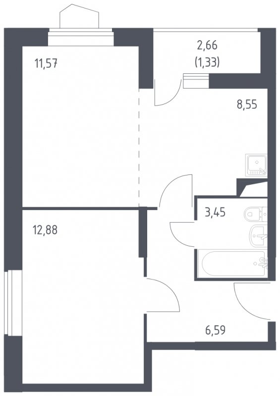 2-комнатная квартира с полной отделкой, 43.93 м2, 2 этаж, сдача 2 квартал 2022 г., ЖК Пригород Лесное, корпус 58 - объявление 1753330 - фото №1